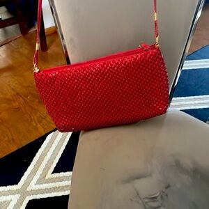 Red metal mesh purse/ leather interior